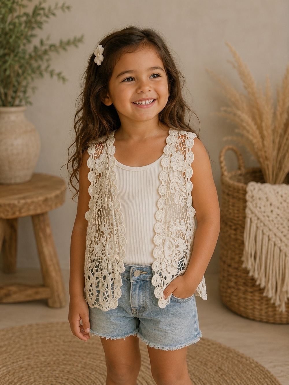 Zara Kids Ivory Crochet Lace Vest Boho Festival Cover Up Girls XS 4-5 Years